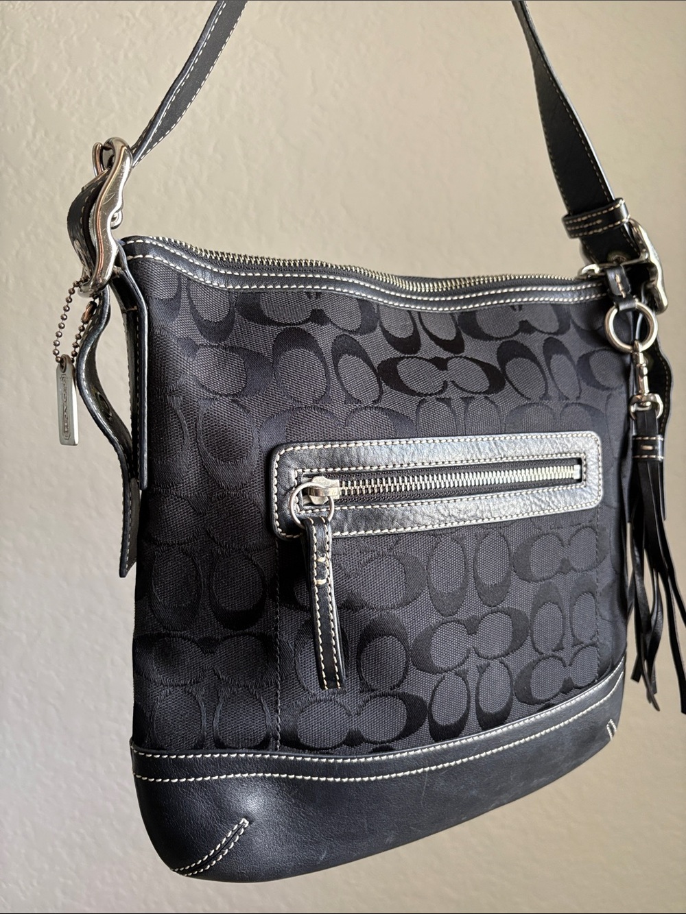 Coach Classic Black Signature Canvas/Leather combo Crossbody Bag - Picture 4 of 15